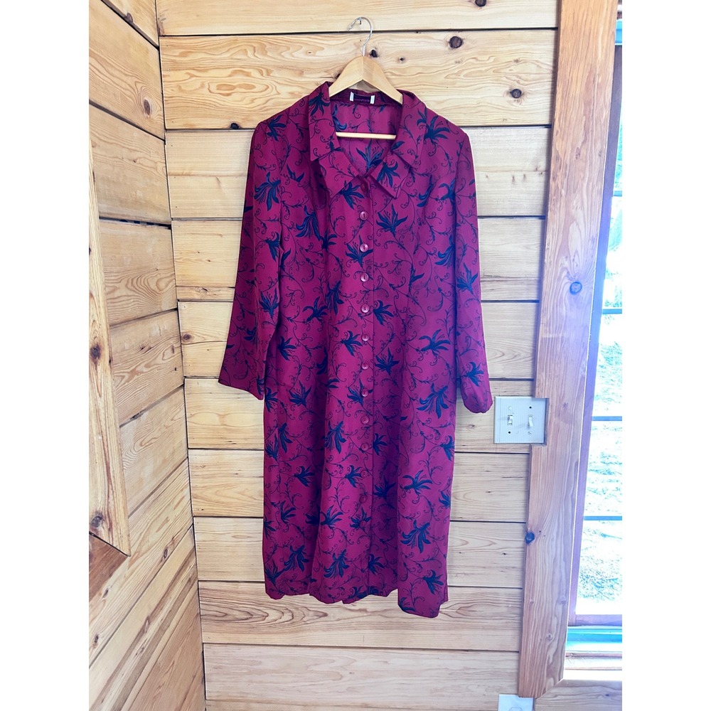 Dallairds Petites Vintage Magenta Floral Button Front Midi Shirt Dress Size 14